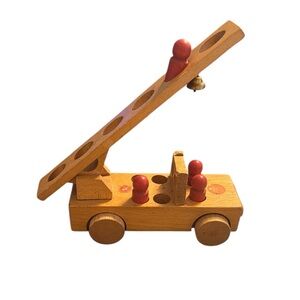 Vintage Konrad Keller Spiel Gut Holzspielwaren Wooden Firetruck with 4 Figures